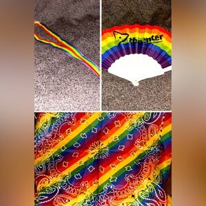 New LGBTQ Rainbow Bandana, Branded Rainbow Fan, Branded Rainbow Lanyard